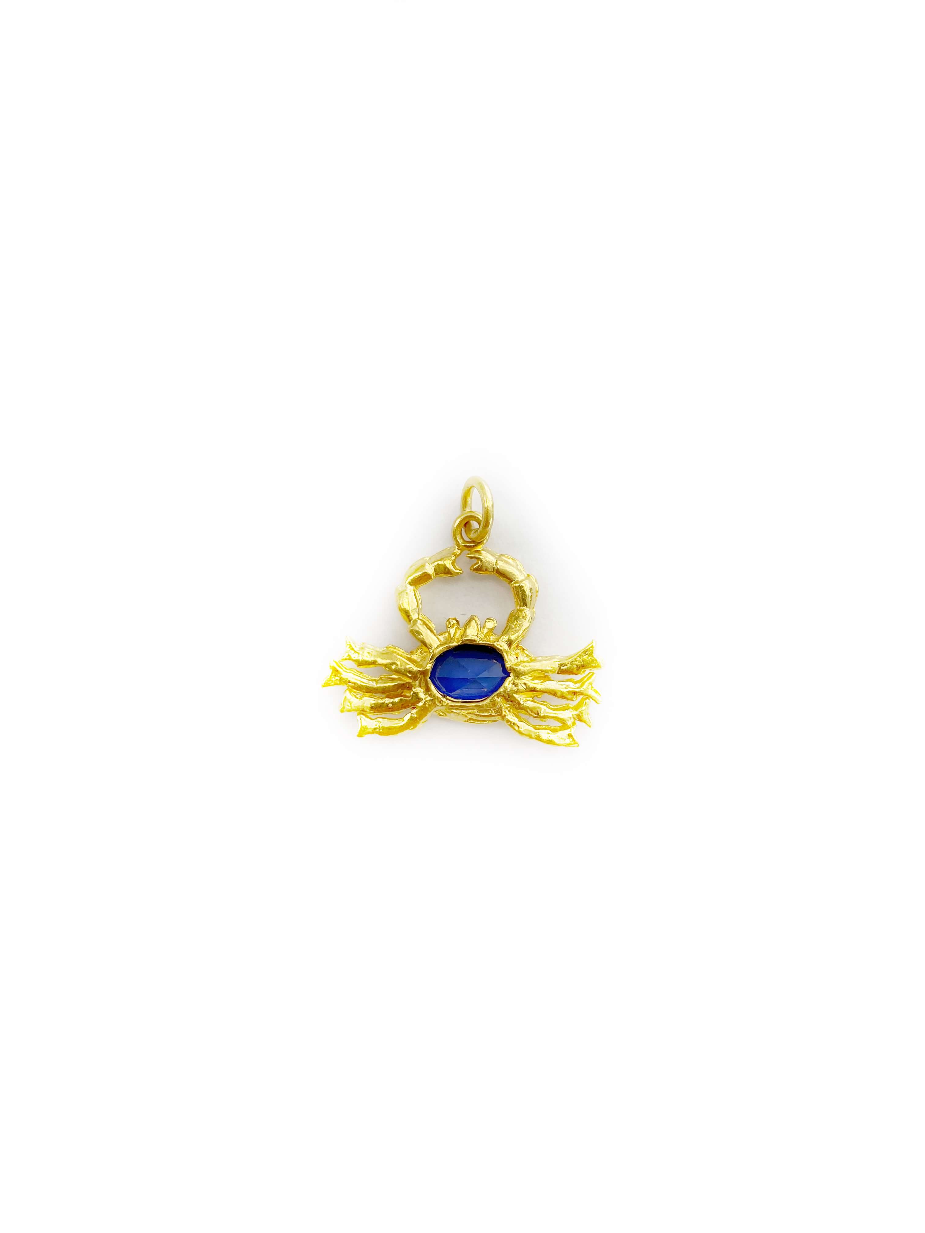 Crab w/ Blue Marquise-Cut Stone Pendant (24K)